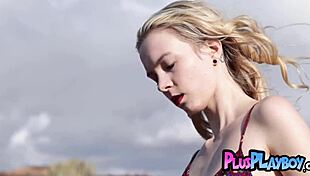 Petite Blonde Emmi Wild Strips Hot Lingerie Posing to Expose Small Tits Body!