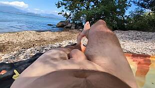 i stripped naked on beach jerking off as hot girl WATCHES me cum