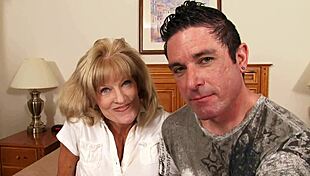 Blonde milf Kristal Summers seduces gardener outdoors, deepthroats his big cock doggystyle in backyard