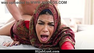 Teaching shy hijab stepsister doggystyle and cowgirl on big cock
