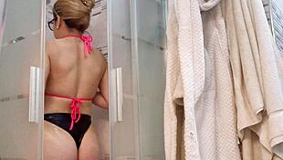 gostosa steps into the shower for a steamy latina teen bath and masturbation tease