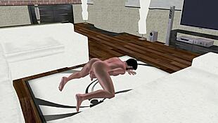 hunk's massive cock swings hypnotically in solo 3d gay jerk