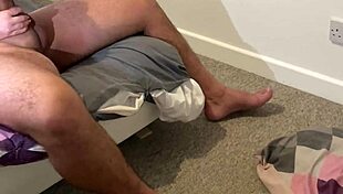 Step mom kneels to suck his thick dick before riding it to belly cumshot.