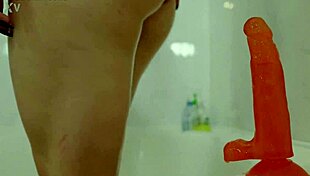 mia park stretches soapy asshole wide with huge dildo