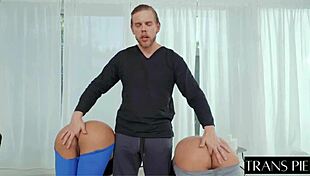 Two Big Cock Shemales Dominate One Horny Guy