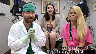 mina moon in nurse roleplay sucks patient cock then gets missionary pussy creampied backstage