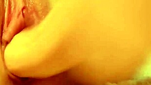 Skinny braces girl moans loud shoving dildo deep in shaved creamy pussy close up