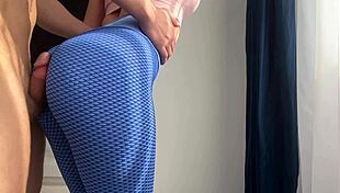 stepbrother grinds his big cock on my leggings ass before gym