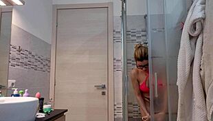 gostosa steps into the shower for a steamy latina teen bath and masturbation tease