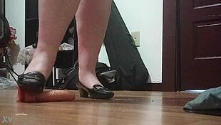 hot heels crush throbbing cock feet fetish solo destruction
