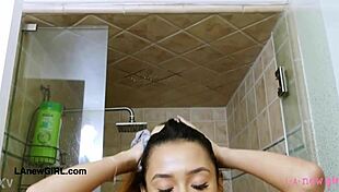 what happens when adorable brunette beauty steps from shower dripping wet and ready?
