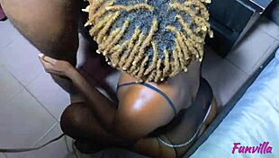 Skinny ebony slut's creamy pussy up close through pantyhose