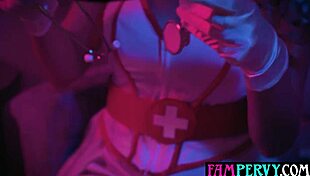 Naughty Blonde Nurse Ellie Tay Checks Horny Stepson's Big Cock Closely
