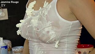 crazy sexy housewife with natural tits small waist drops panties in kitchen for wild fuck