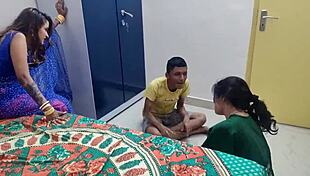 skinny boy fucked hard by two juicy desi girls in amateur indian ffm threesome doggystyle