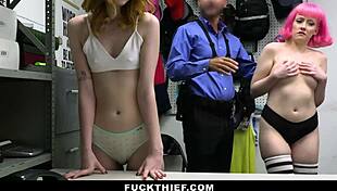 shoplifters gotta fuck their way out or get busted by big cock cop