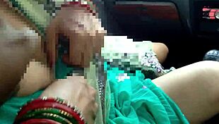 stepmom sneaks cum swallow blowjob from stepson in outdoor car handjob tits