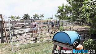 hey teens, ride those cocks cowgirl style till messy facials hit