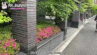 Japanese couple in bunny outfits play dirty challenge game kissing publicly part 2