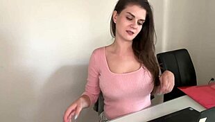stepmom fills condom with cum as stepson watches her orgasm at the office