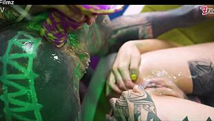three tattooed lesbians gape asses prolapse swap cum first time anal punk goth