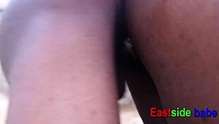 chubby ebony milf bent over outdoor for deep pounding