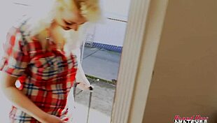 adorable blonde annie archer fingers shaved pussy while masturbating with toys