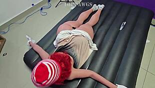 guy pounds sex doll prone bone style then plays with toys on her perfect ass
