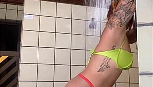 Neighbor invites me poolside flashing swollen pussy