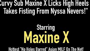 Curvy Maxine X's Heel-Licking Fetish Tease in Fishnets and Lingerie