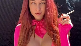 sexy big tits italian milf artemisia smokes cigarette outdoor in bikini