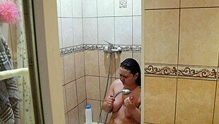 Chubby bbw milf shaves big pussy in shower, cam catches every wet curve close up
