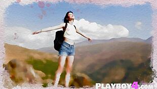 Petite teen strips slow revealing her perky natural tits on hike