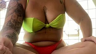 Neighbor invites me poolside flashing swollen pussy