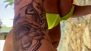Neighbor invites me poolside flashing swollen pussy
