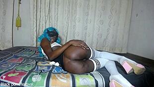 hey skinny ebony slut spreads her wide juicy pussy lips