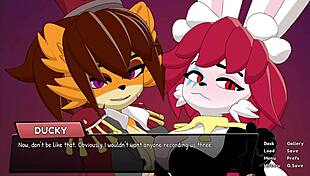 Comical furry threesome heats up with creampie cowgirl rides and big tit bounces