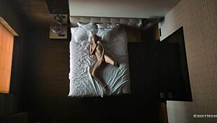 Skinny milf with small natural tits masturbates to intense orgasm on bed