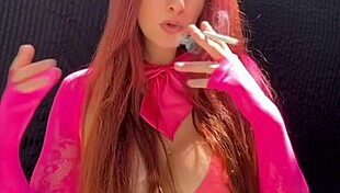 sexy big tits italian milf artemisia smokes cigarette outdoor in bikini