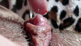 closeup view of big clit pulsing through intense homemade orgasm