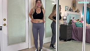 curvy milf slips into tight leggings for steamy gym try-on session tabithaxxx