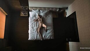 Skinny milf with small natural tits masturbates to intense orgasm on bed