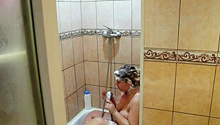 Chubby bbw milf shaves big pussy in shower, cam catches every wet curve close up