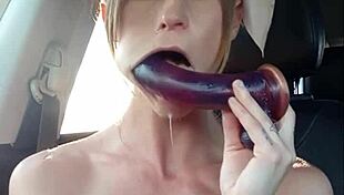 Vanessa Hastings Gags and Spits on Dildo Deepthroat in Car Ride