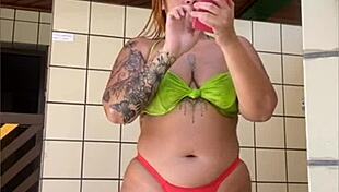 Neighbor invites me poolside flashing swollen pussy