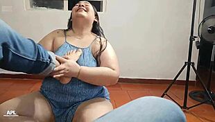 i tell my stepmom to massage my feet but i rub her huge tits and fat pussy until i fuck her with her favorite dildo
