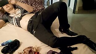 homemade girl in black leather pants masturbates pov