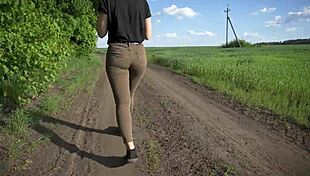 Sexy MILF walks outdoors TEASING her tight jeans panty lines on big ass
