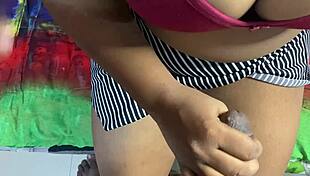 Boss's Exotic Indian Wife Fingers Herself Before Wild Squirting Fuck