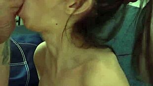 Skinny slut yanked by ponytail kneels for brutal facefuck slap and rough ride